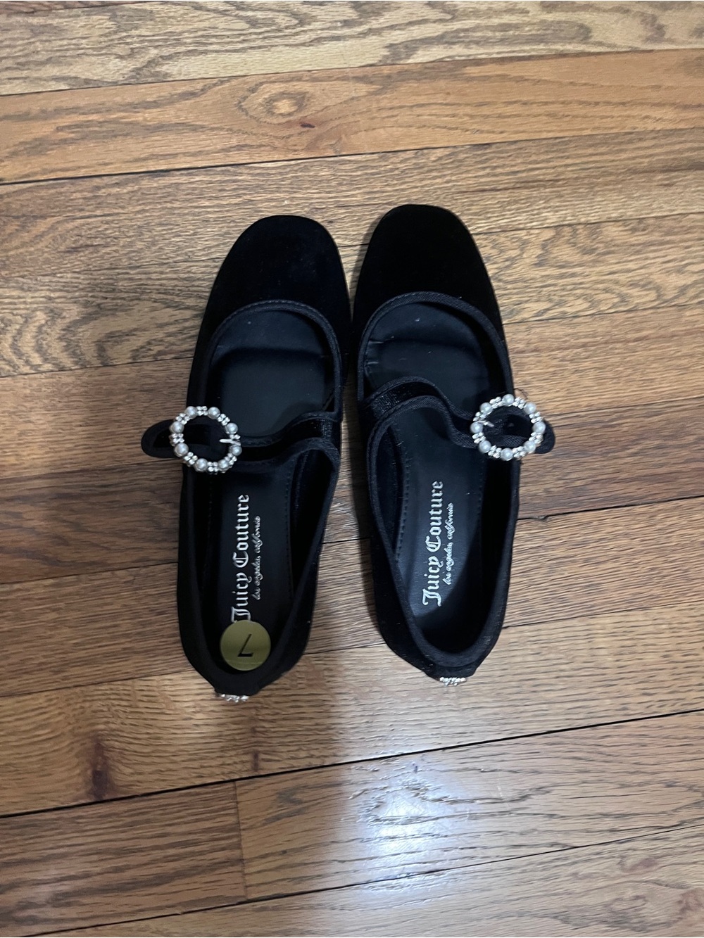 Juicy Couture Black Velvet Mary Jane Flats w/  Rhinestone Buckle - size 7